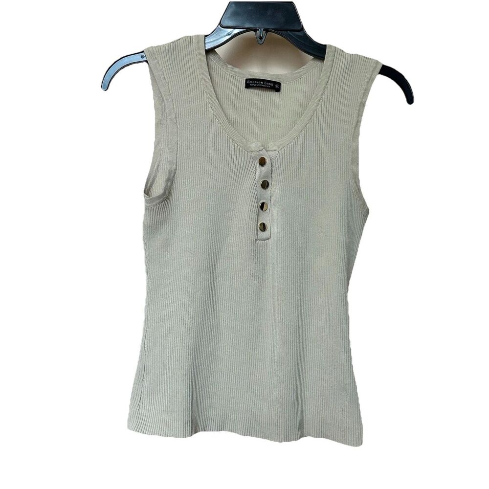 Emerson Lang Young Contemporary Henley Tank Top XL Ribbed Minimalist Preppy Tan